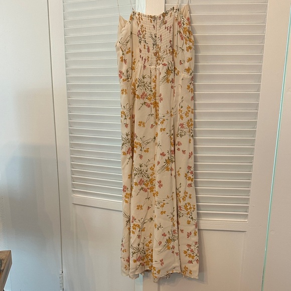 Reformation Spaghetti Strap Dress in Cream with Floral Design and Slit - Picture 5 of 8